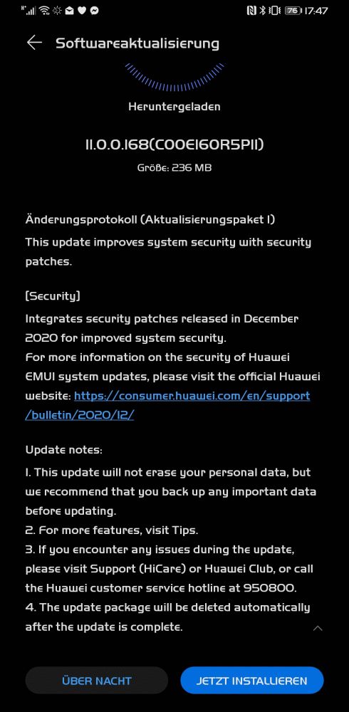 Mate 30 Pro Firmwareupdate Übersicht 36 HUAWEI Mate 30 Pro Firmwareupdate 11.0.0.168 Changelog 1
