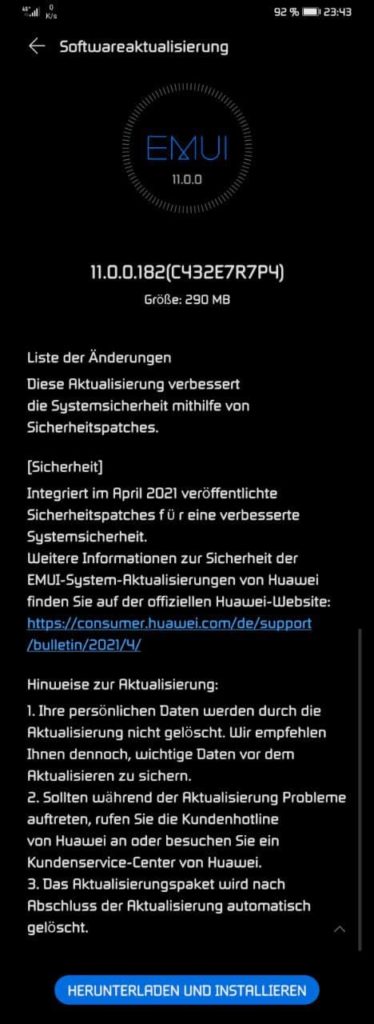 Mate 30 Pro Firmwareupdate Übersicht 24 HUAWEI Mate 30 Pro Firmwareupdate Sicherheitspatch April 2021